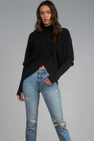 Elan Clothing Keegan Sweater Style SW10455 in Black;Criss Cross Turtle Neck Sweater