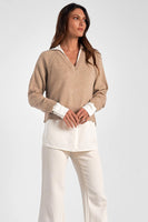 Elan Clothing Layered V Neck sweater Top Style SW11085 in Taupe; 