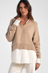 Elan Clothing Layered V Neck sweater Top Style SW11085 in Taupe; 