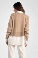 Elan Clothing Layered V Neck sweater Top Style SW11085 in Taupe; 