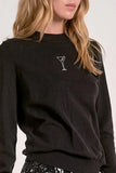 Elan Clothing Martini Sweater Style SWP10495 in Both Black and in White; Crystal Martini Sweater; Crystal Martini Glass Embellished Sweater