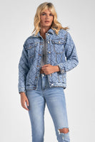 Elan Clothing Quilted Denim Jacket Style JK8169 in Blue Wash; 