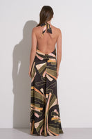 Elan Clothing Sienna Halter Maxi Dress Style SP5880-B in Black Manila;Summer Printed Maxi Dress; 