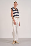Elan Clothing Sweater Vest Style SWS11475 in White Navy; V-Neck Striped Sleeveless Spring Sweater; 
