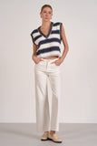 Elan Clothing Sweater Vest Style SWS11475 in White Navy; V-Neck Striped Sleeveless Spring Sweater; 