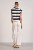 Elan Clothing Sweater Vest Style SWS11475 in White Navy; V-Neck Striped Sleeveless Spring Sweater; 