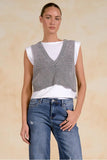 Elan Clothing Sydney Top STyle SW11621 in Grey Wash; A women's spring Layered Sweater vest over a white tee; worn by Sydney Sweeney in Housemaid!