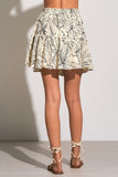 Elan Clothing Tiered Ruffle Mini Skirt Style OGP4044 in Natural and Black Topic Print; 