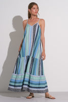 Elan Clothing Tulum Maxi Dress Style CNE5981 BLGN in Blue Green Arrow Print;Boho Summer Maxi Dress; 