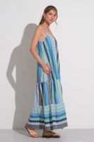 Elan Clothing Tulum Maxi Dress Style CNE5981 BLGN in Blue Green Arrow Print;Boho Summer Maxi Dress; 