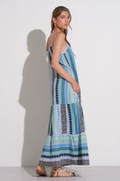 Elan Clothing Tulum Maxi Dress Style CNE5981 BLGN in Blue Green Arrow Print;Boho Summer Maxi Dress; 