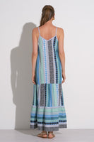 Elan Clothing Tulum Maxi Dress Style CNE5981 BLGN in Blue Green Arrow Print;Boho Summer Maxi Dress; 