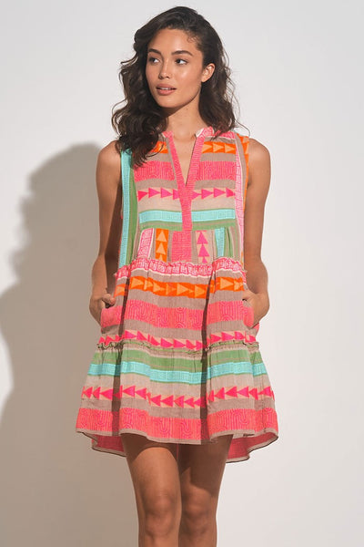 Elan Clothing Venus Dress Style CNE5665 NEON-MU in Neon Multi;A-line mini dress; 
