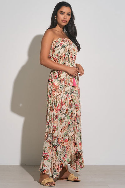 Elan Clothing strapless button up maxi Dress Style RGP5761 PK_FLORAL in Pink Floral;floral printed maxi dress;srapless floral dress; 