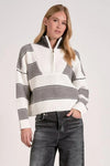 Elan Clothng Slone Sweater Style SWS11476 in HEather Grey Stripe;ha;f zip ribbed sweater;Fall Half-Zip Pull-over; 