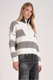 Elan Clothng Slone Sweater Style SWS11476 in HEather Grey Stripe;ha;f zip ribbed sweater;Fall Half-Zip Pull-over; 