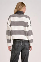 Elan Clothng Slone Sweater Style SWS11476 in HEather Grey Stripe;ha;f zip ribbed sweater;Fall Half-Zip Pull-over; 