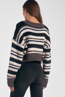 Elan Winna Sweater STyle SWS11070 BkSt in Black Stripe;Elan USA Cropped Stripe Sweater