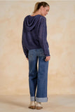 Elan Clothing Ava Hoodie Cardigan Style SW11601 in Navy; Open Weave Navy Zip Up Spring Hoodie; 