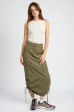 Emory Park Clothing Evelynn Maxi Skirt Style IMA9366S in Grey and Olive;Cargo Skirt;CArgo Maxi Skirt;Shirred Cargo Maxi Skirt; 