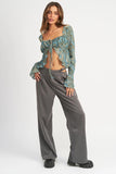 Emory Park Clothing Harmony Top Style IMA9438T in Sage Teal;Printed Ruffled High Low Blouse;Green Printed High LOw Top