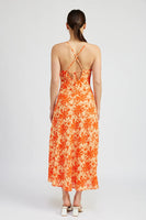 Emory Park Clothing Noelle Midi Dress Style IMK8716D-2 in Orange Floral;orange floral midi Slip Dress; 