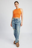 Emory Park Clothing Rib Cropped Tank Top Style IMK9850T in Orange;Cropped Ribbed Knit Tank Top;Orange Tank Top; 