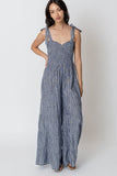 En Creme Clothing Sleeveless Smocked Striped Jumpsuit style ER61865HR in Navy Ivory;Tie tank strap Jumpsuit; 
