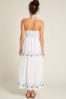 En Creme Clothing Strappy Halter Neck Embroidered Midi Dress Style ED19738VK in White Blue; 