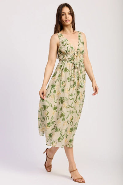En Saison Clothing Linden Maxi Dress Style IEI4550D in Sage Emerald Yellow Floral; 