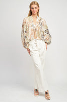 En Saison Clothing Nina Top Style IES3464T in Tropical Khaki; 
