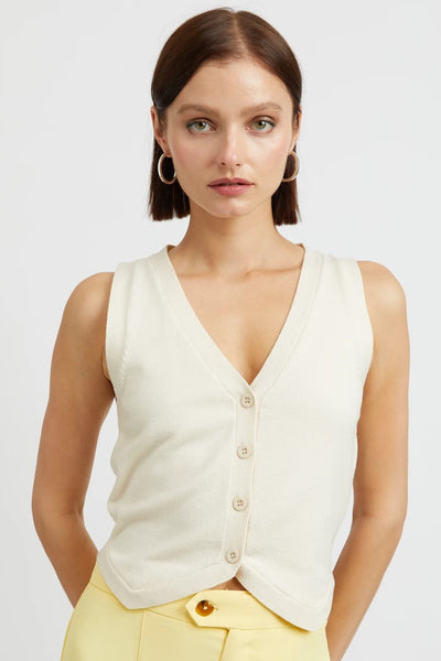 Ensaison Clothing Bridget Vest Style IEA3609T in Cream;knit vest top