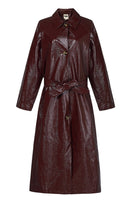 FRNCH Paris Clothing Halimi Trench Coat Style CHC25623 BRDEX in Bordeaux; Bordeaux Red Faux Leather Fall/Winter Trench Coat