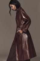 FRNCH Paris Clothing Halimi Trench Coat Style CHC25623 BRDEX in Bordeaux; Bordeaux Red Faux Leather Fall/Winter Trench Coat