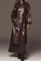 FRNCH Paris Clothing Halimi Trench Coat Style CHC25623 BRDEX in Bordeaux; Bordeaux Red Faux Leather Fall/Winter Trench Coat