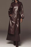 FRNCH Paris Clothing Halimi Trench Coat Style CHC25623 BRDEX in Bordeaux; Bordeaux Red Faux Leather Fall/Winter Trench Coat