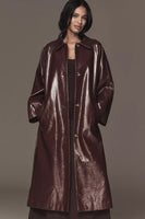 FRNCH Paris Clothing Halimi Trench Coat Style CHC25623 BRDEX in Bordeaux; Bordeaux Red Faux Leather Fall/Winter Trench Coat