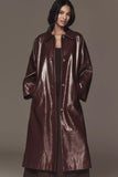 FRNCH Paris Clothing Halimi Trench Coat Style CHC25623 BRDEX in Bordeaux; Bordeaux Red Faux Leather Fall/Winter Trench Coat