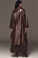 FRNCH Paris Clothing Halimi Trench Coat Style CHC25623 BRDEX in Bordeaux; Bordeaux Red Faux Leather Fall/Winter Trench Coat