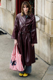 FRNCH Paris Clothing Halimi Trench Coat Style CHC25623 BRDEX in Bordeaux; Bordeaux Red Faux Leather Fall/Winter Trench Coat