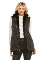 Fabulous Furs Clorthing Weekender Zip Vest Style 14624-Bla in Black;Black All-Weather Reversible Vest;Reversible Faux Fur Vest