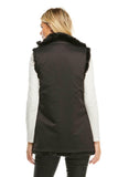 Fabulous Furs Clorthing Weekender Zip Vest Style 14624-Bla in Black;Black All-Weather Reversible Vest;Reversible Faux Fur Vest