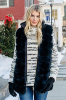 Fabulous Furs Clorthing Weekender Zip Vest Style 14624-Bla in Black;Black All-Weather Reversible Vest;Reversible Faux Fur Vest