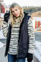 Fabulous Furs Clorthing Weekender Zip Vest Style 14624-Bla in Black;Black All-Weather Reversible Vest;Reversible Faux Fur Vest