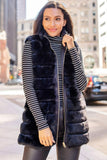 Fabulous Furs Clorthing Weekender Zip Vest Style 14624-Bla in Black;Black All-Weather Reversible Vest;Reversible Faux Fur Vest