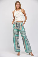 FAte by LFD Border Print Palazzo Pants STyle FP61029 in White;open knit sweater;spring summer open weave white crew neck sweater;white spring sweater; 
