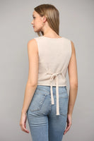 Fate by LFD Embroidered Front Button Closure Knitted Vest Style FW9374 in Natural;Cropped Knit Vest;Knit VEst Top;Fate by LFD Knit Vest; 