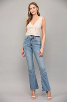 Fate by LFD Embroidered Front Button Closure Knitted Vest Style FW9374 in Natural;Cropped Knit Vest;Knit VEst Top;Fate by LFD Knit Vest; 