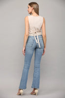 Fate by LFD Embroidered Front Button Closure Knitted Vest Style FW9374 in Natural;Cropped Knit Vest;Knit VEst Top;Fate by LFD Knit Vest; 