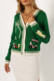 Fate by LFD Gold Embroidered Patch Cardigan Style LW2119 in Field Green;Gold Themed Cardigan;Golf Cardigan; 